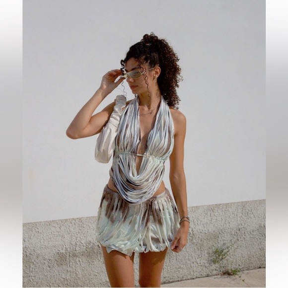 Micas Halter Top Skirt Set, Plisse Two Piece Outfit, Party Dress, Clubwear M - Picture 1 of 10